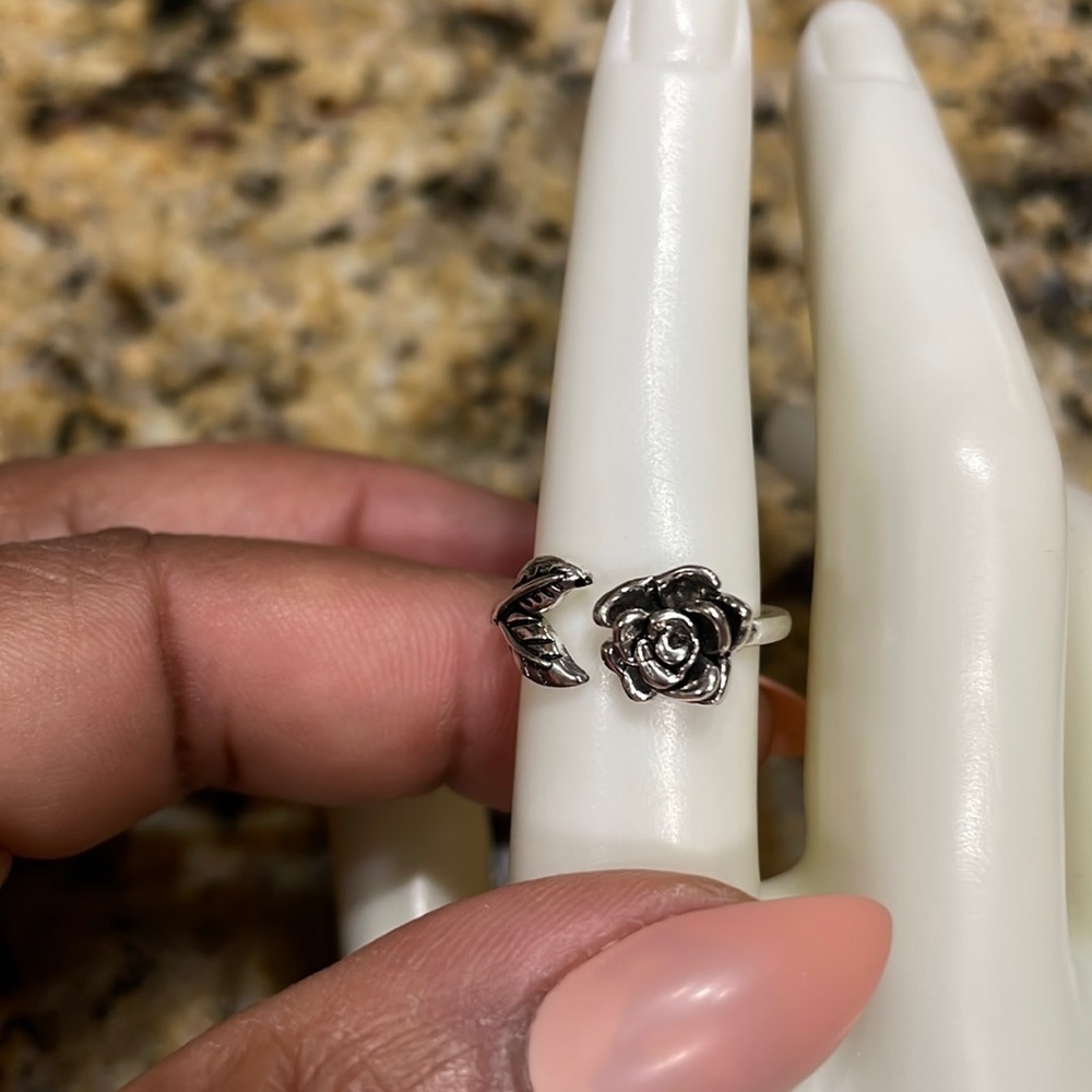 Silver Rose Flower Adjustable Ring - image 7